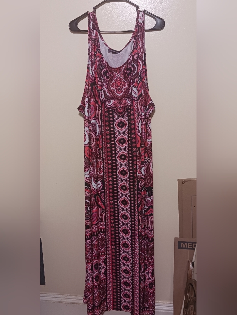 Roaman's Pink and Black Paisley Maxi Dress 5x A-10